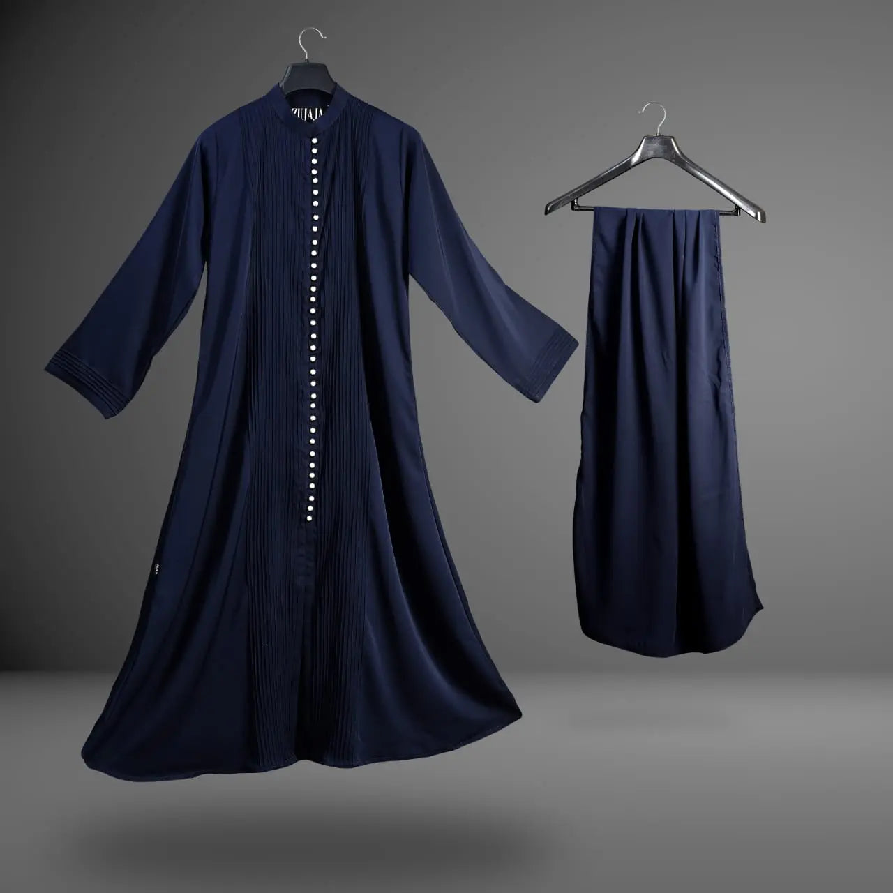 Navy Blue Pleated Abaya Set Zujaja